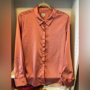 Pink Long Sleeve Button Down Satin Shirt